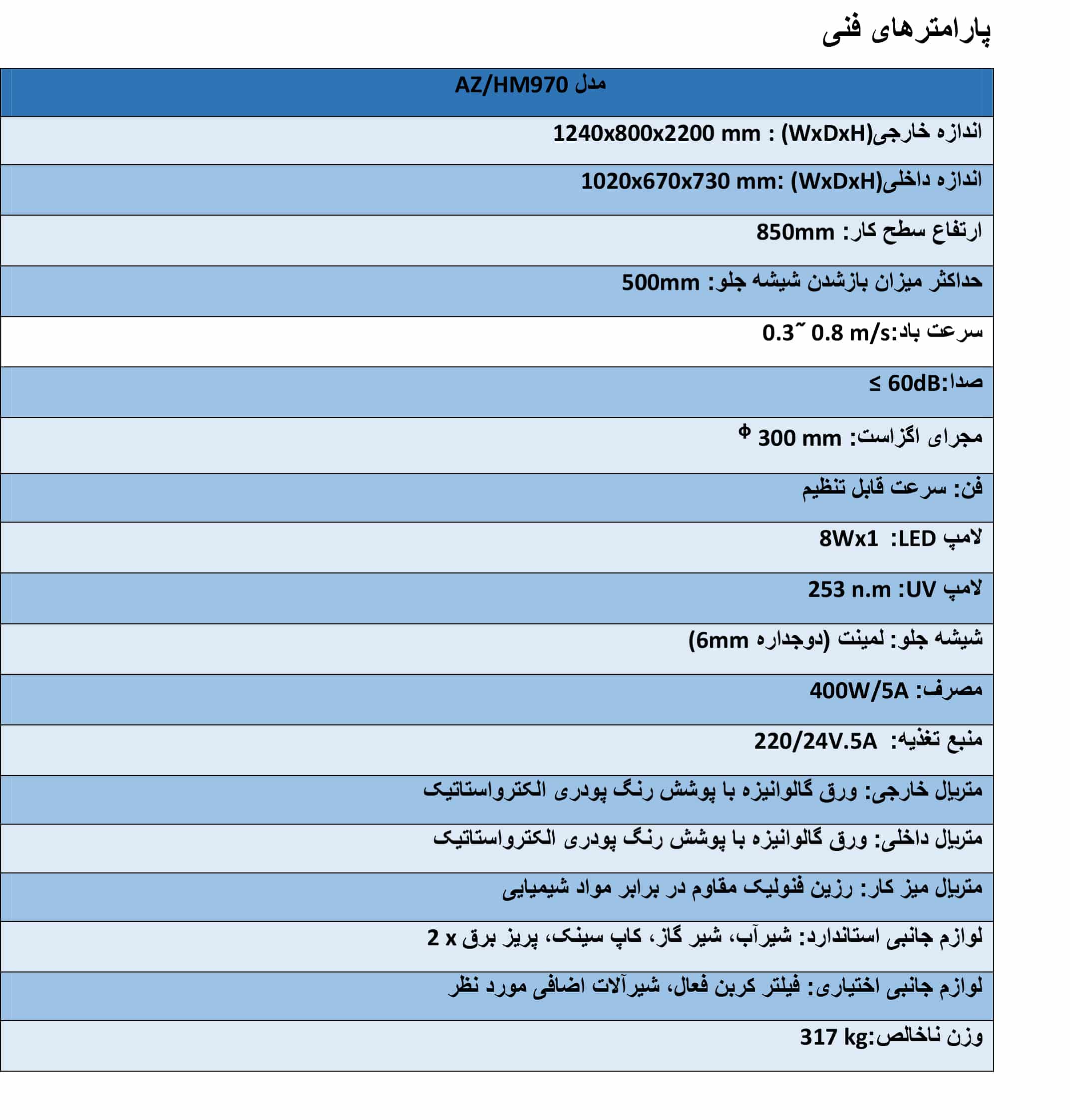 هود شیمیایی مدل AZ/HM970